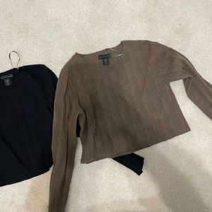 2 Beautiful knit ribbed cropped sweater, one in black and one in brown